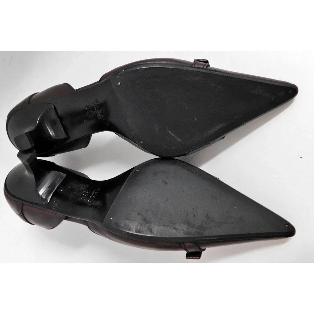 Gucci Brown Leather Pointed Buckle Kitten Heel Pumps Sz 35 C - Picture 6 of 6